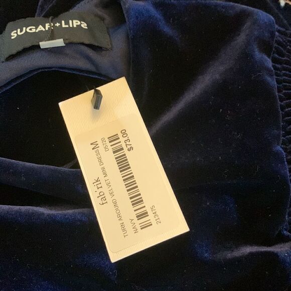SUGAR + LIPS DRESS turn around blue velvet mini Size M NWT - Picture 11 of 11
